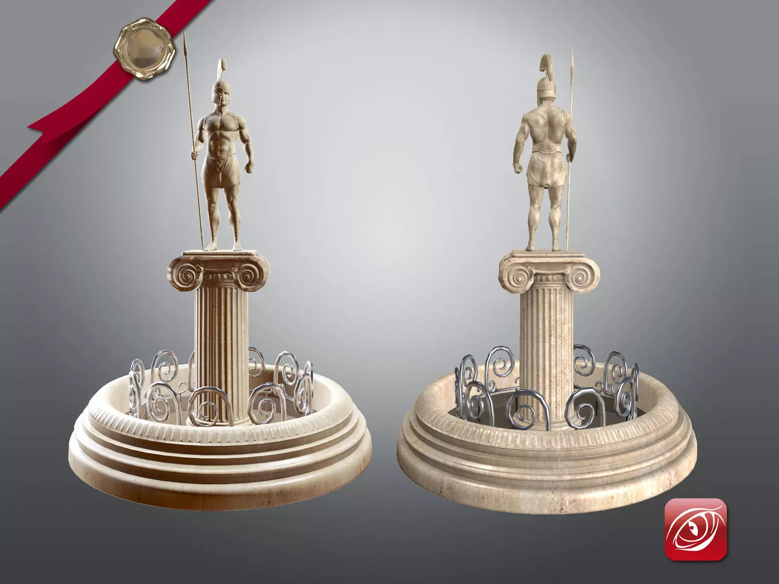 Greek Fountain Sculpture 001 Low-poly 3D model_0
