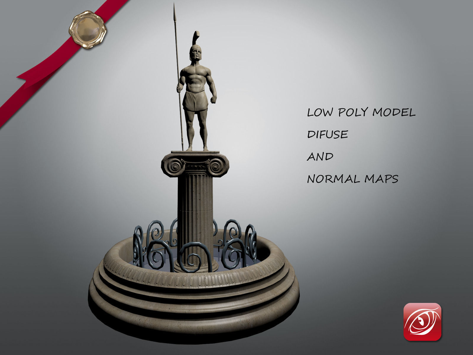 Greek Fountain Sculpture 001 Low-poly 3D model_1