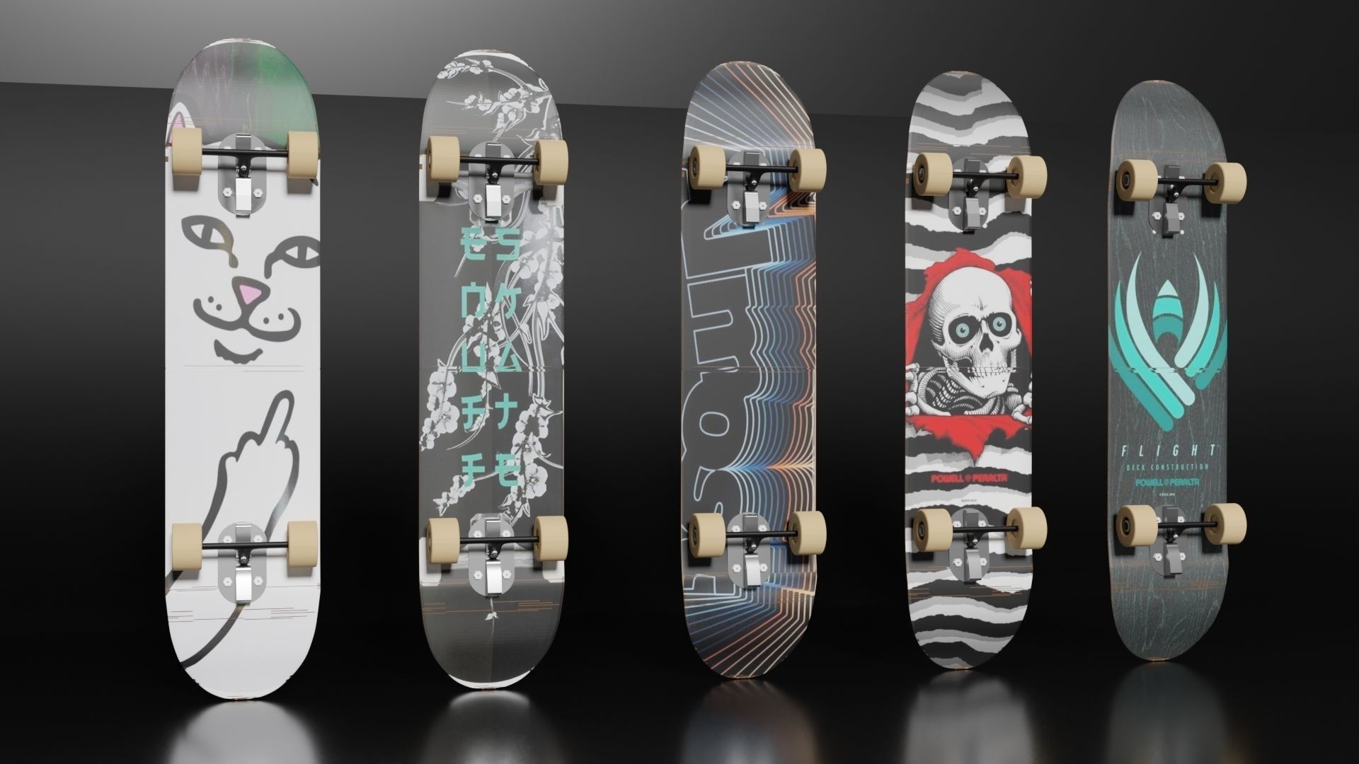 5 Skateboard Pack Low-poly 3D model_3
