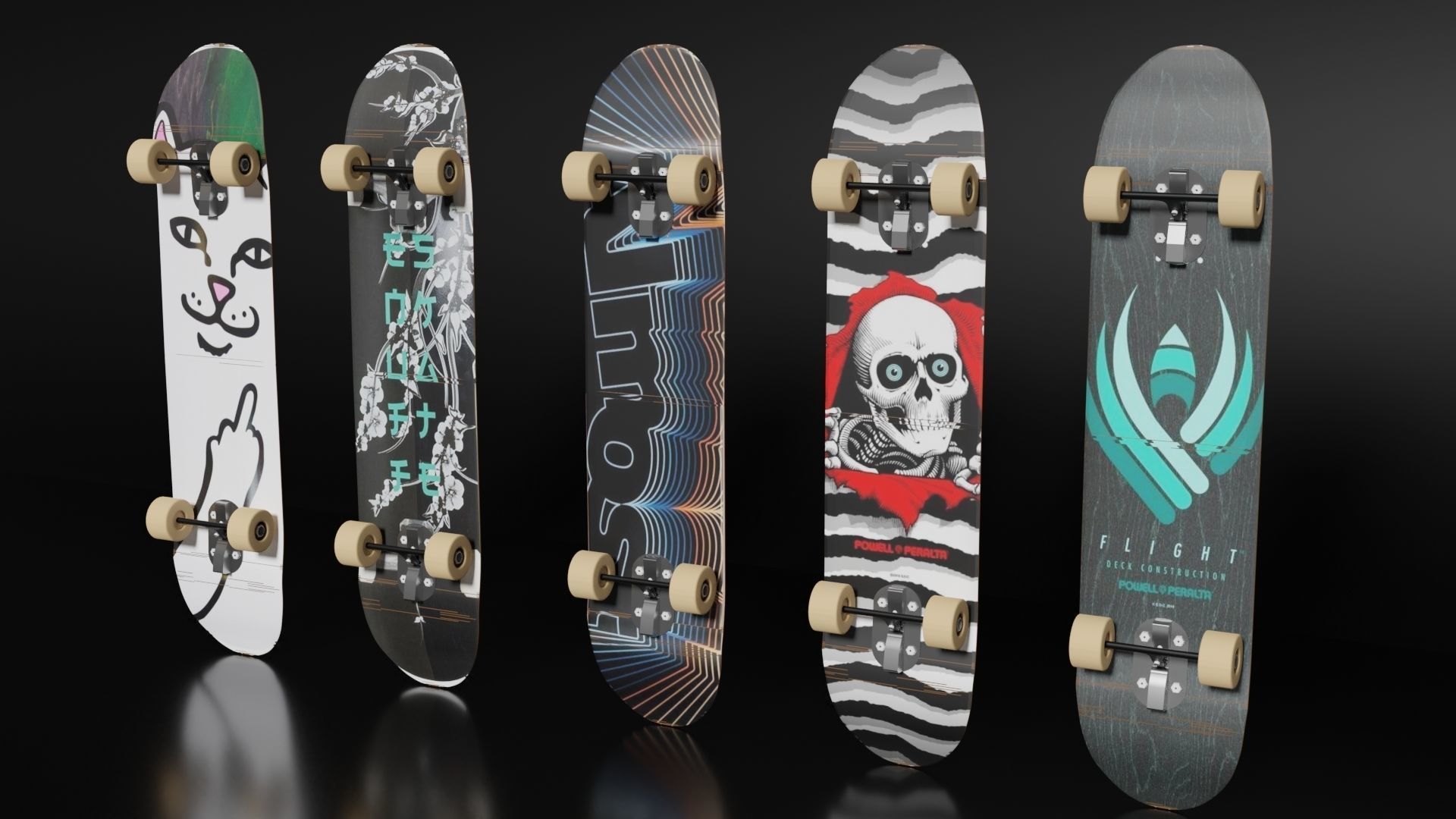 5 Skateboard Pack Low-poly 3D model_4