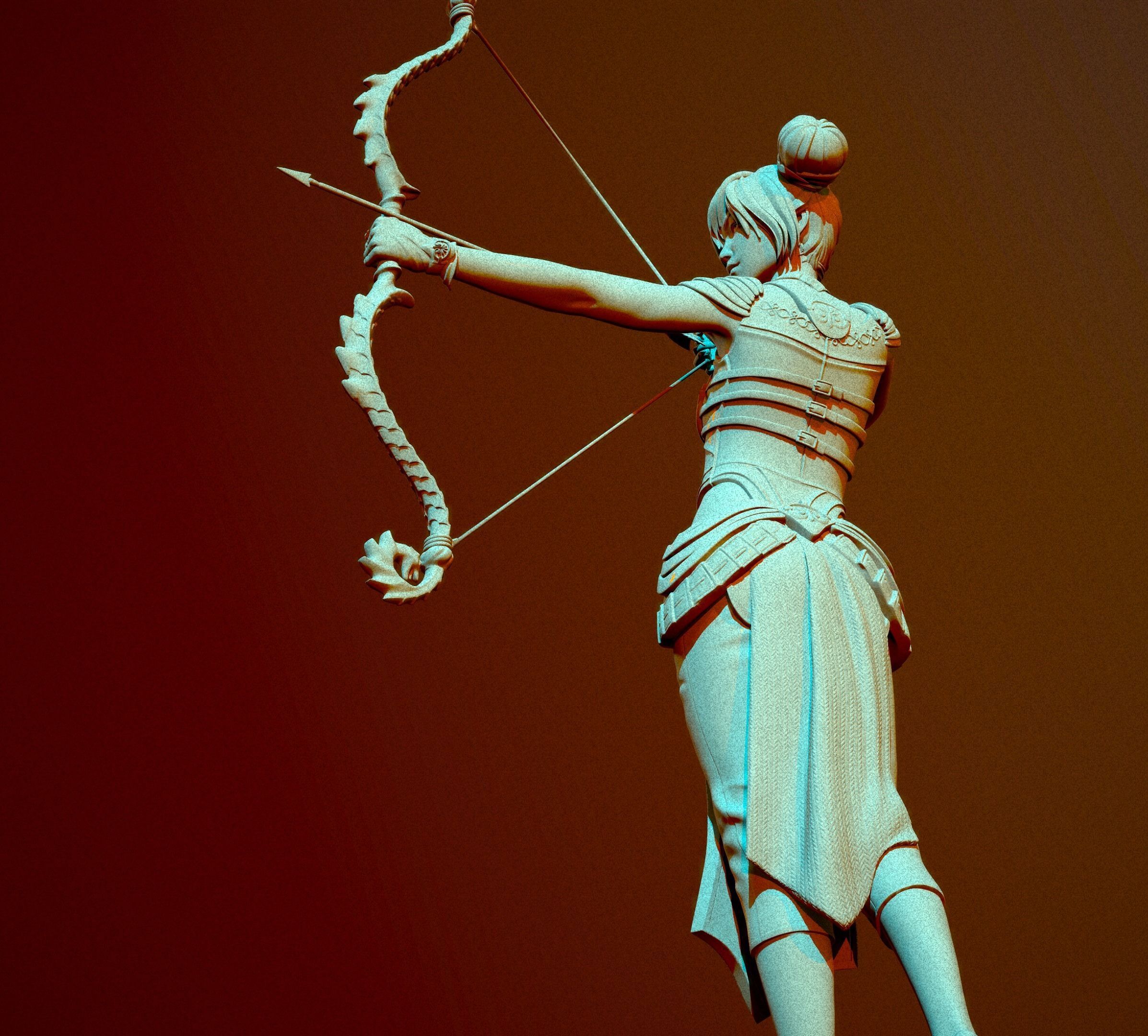 Archer statue with bow and arrow 3D print model_9