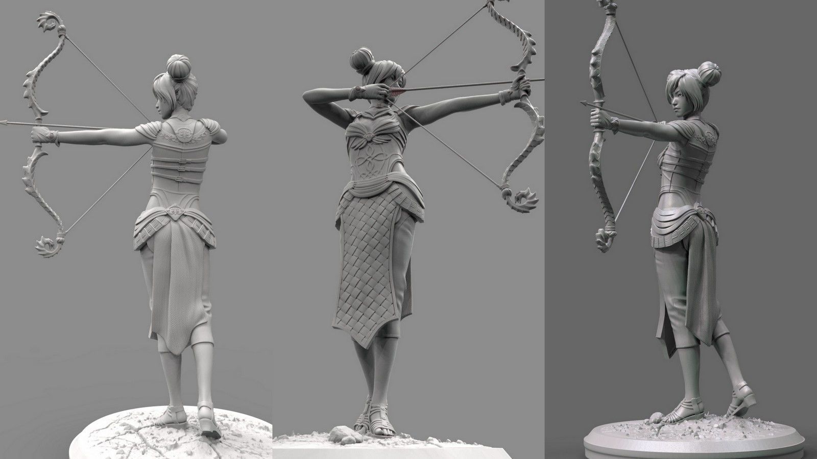 Archer statue with bow and arrow 3D print model_3