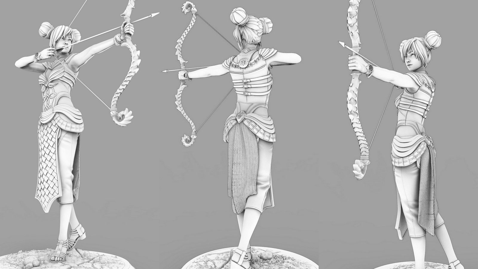 Archer statue with bow and arrow 3D print model_4