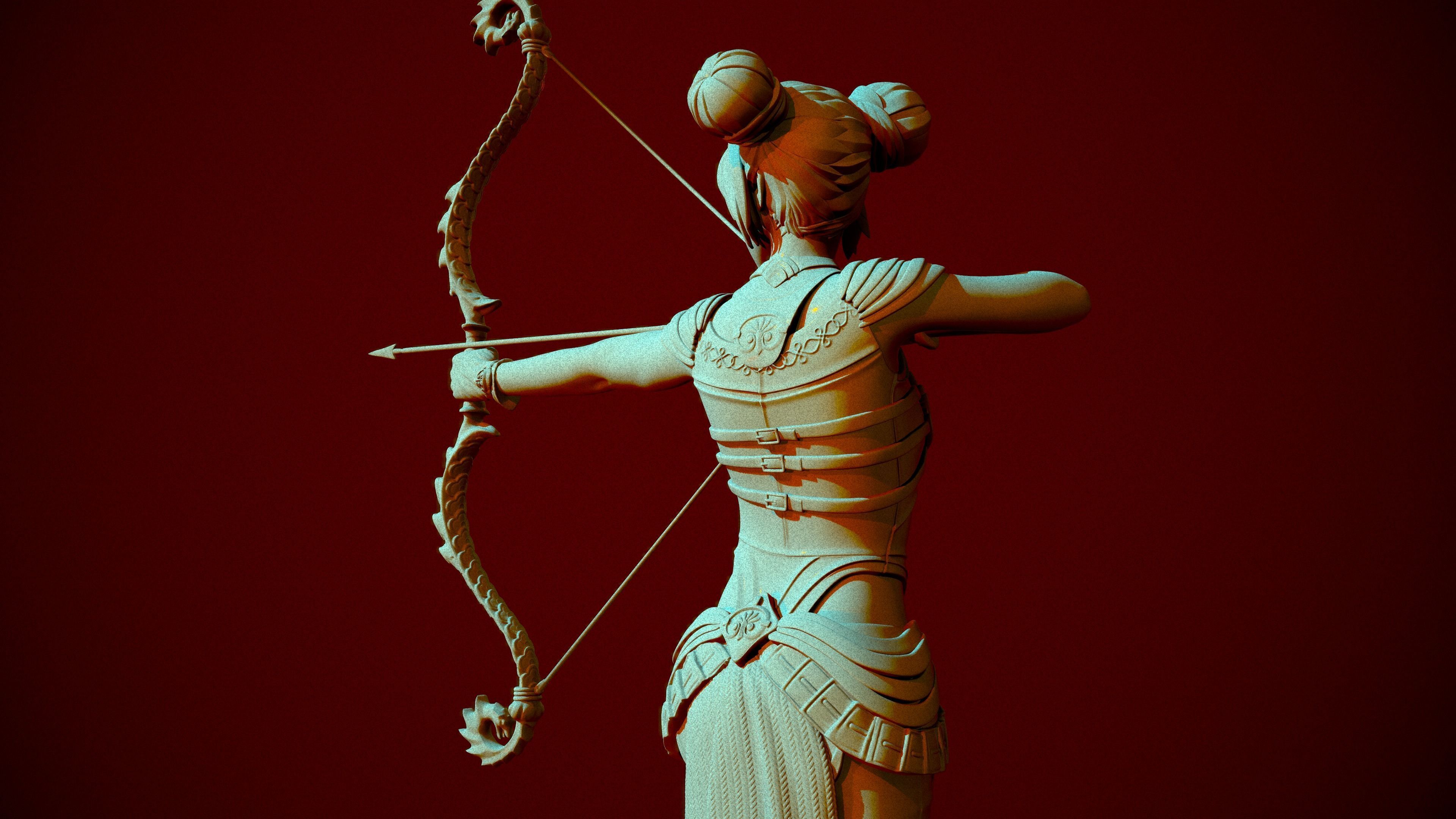 Archer statue with bow and arrow 3D print model_7