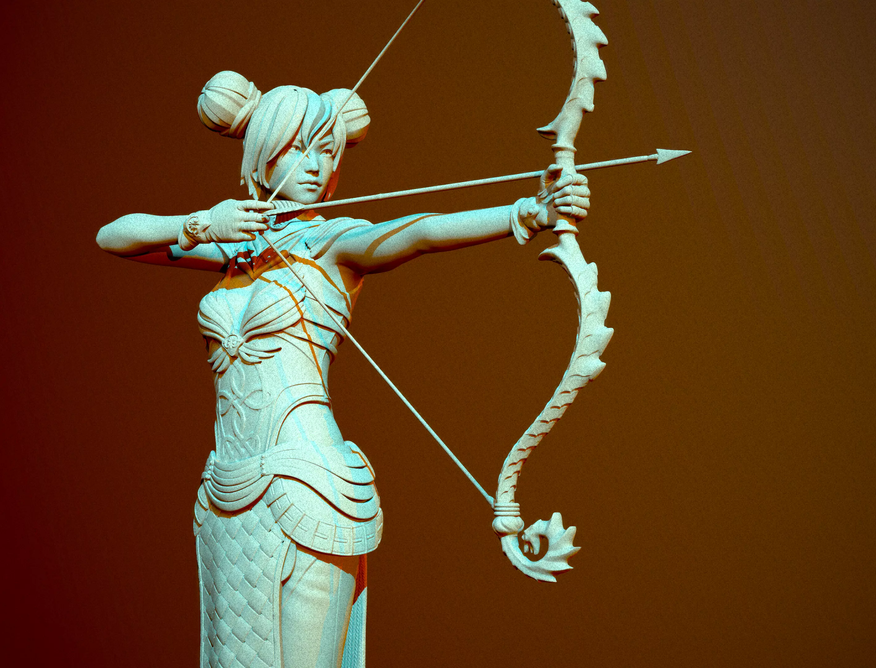 Archer statue with bow and arrow 3D print model_0