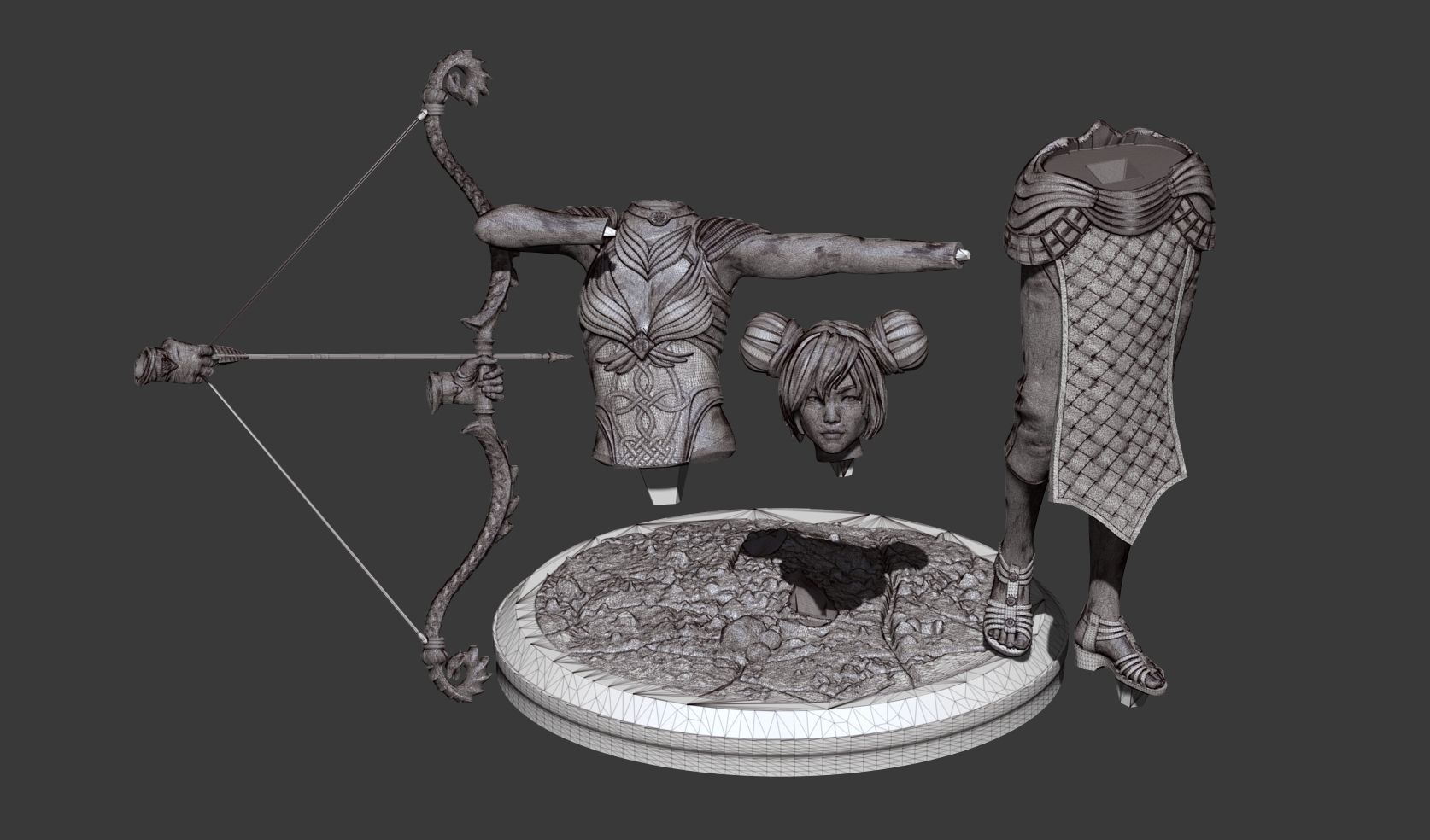 Archer statue with bow and arrow 3D print model_11