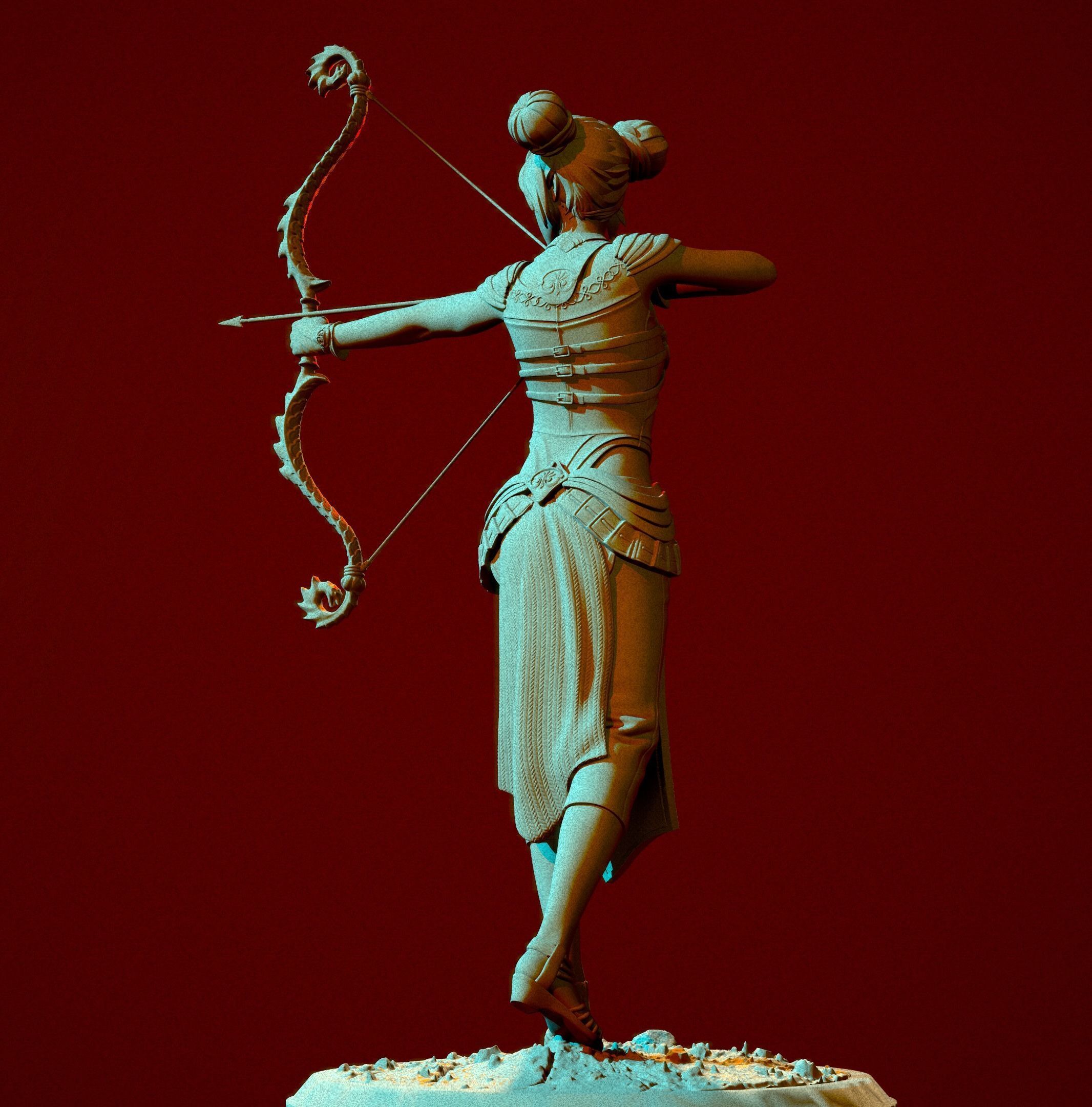 Archer statue with bow and arrow 3D print model_10