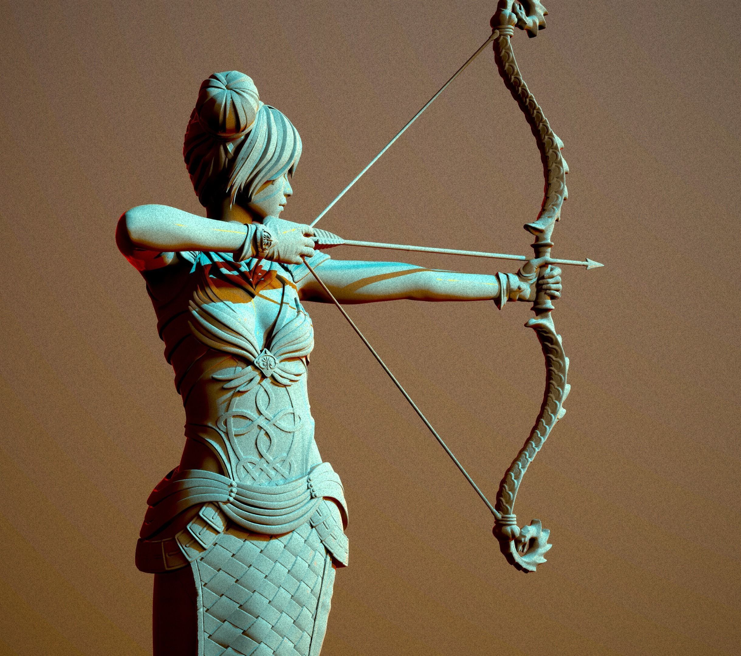 Archer statue with bow and arrow 3D print model_1