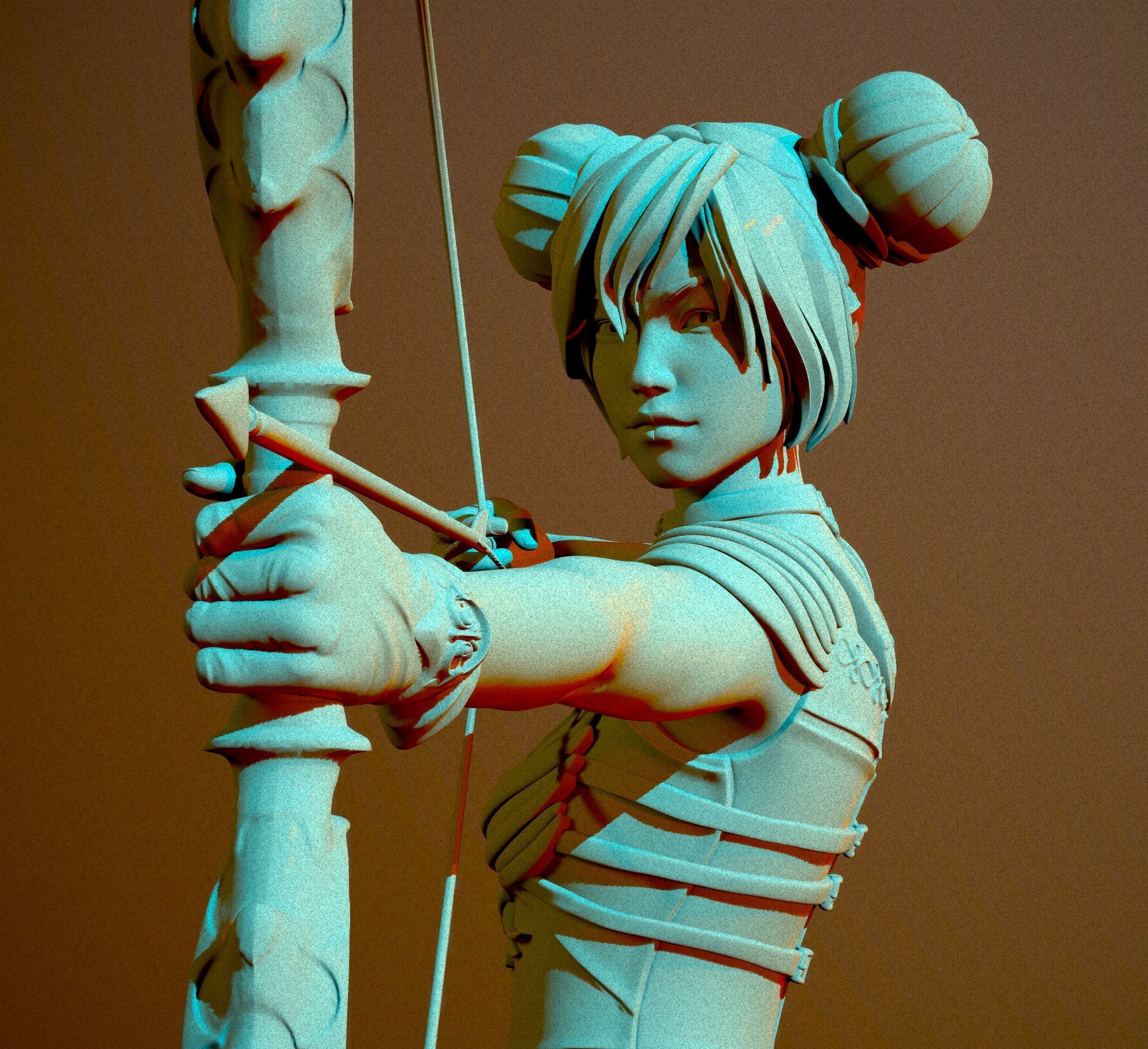 Archer statue with bow and arrow 3D print model_6