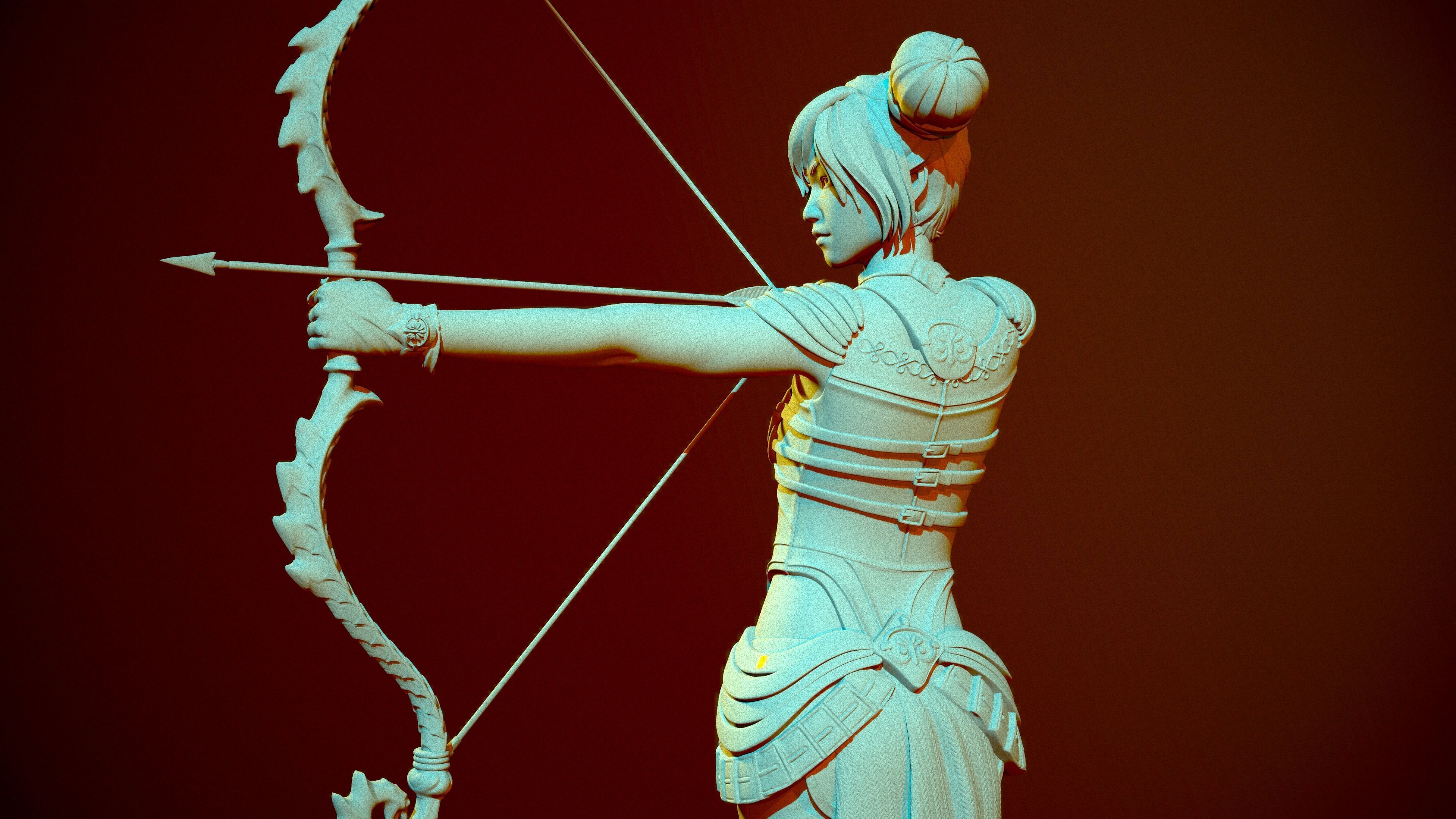 Archer statue with bow and arrow 3D print model_5