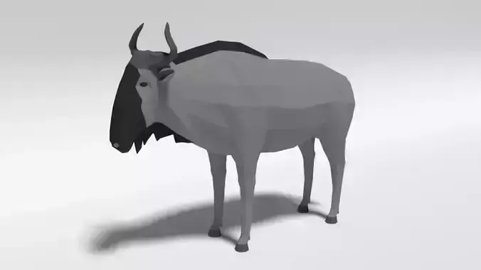 Low Poly Cartoon Gnu Wildebeest Antelope