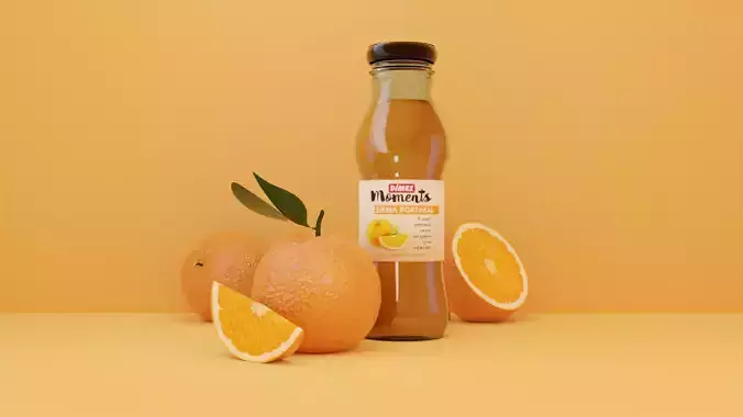 dimes glass bottle and oranges