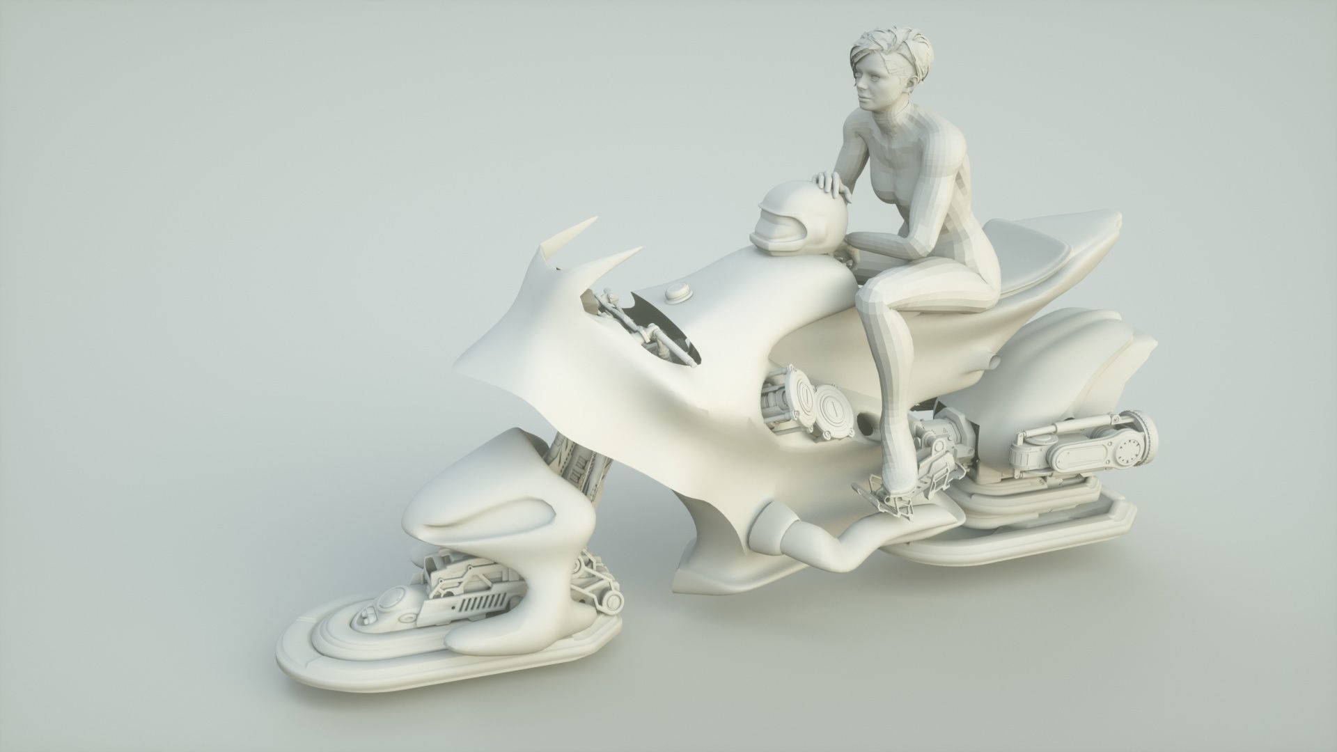 girl pilot on a jet motorcycle 3D model_1