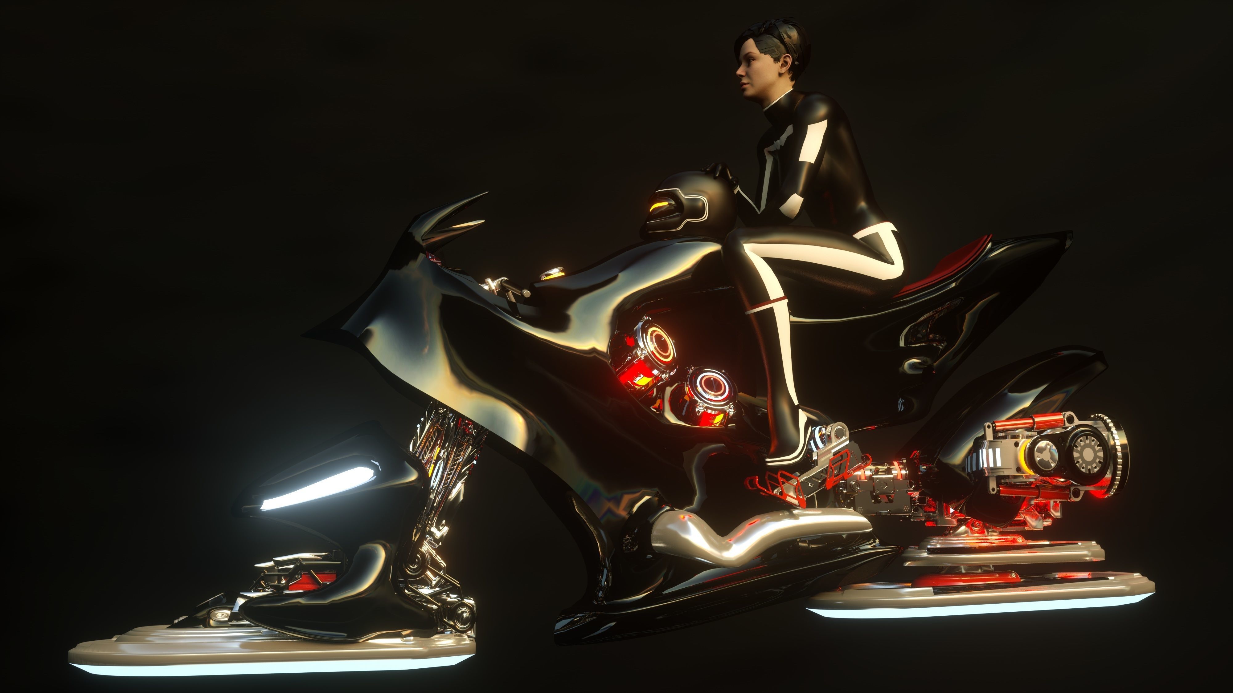 girl pilot on a jet motorcycle 3D model_0