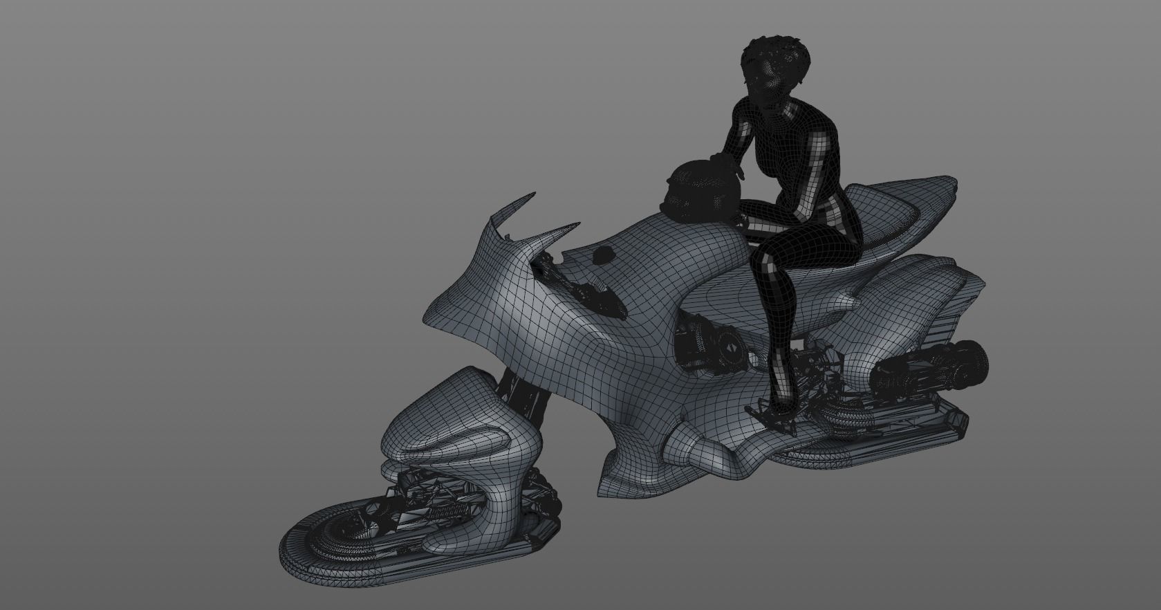 girl pilot on a jet motorcycle 3D model_5