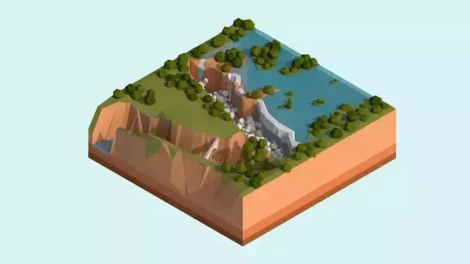 Cartoon Low Poly Victoria Falls  Low-poly 3D model
