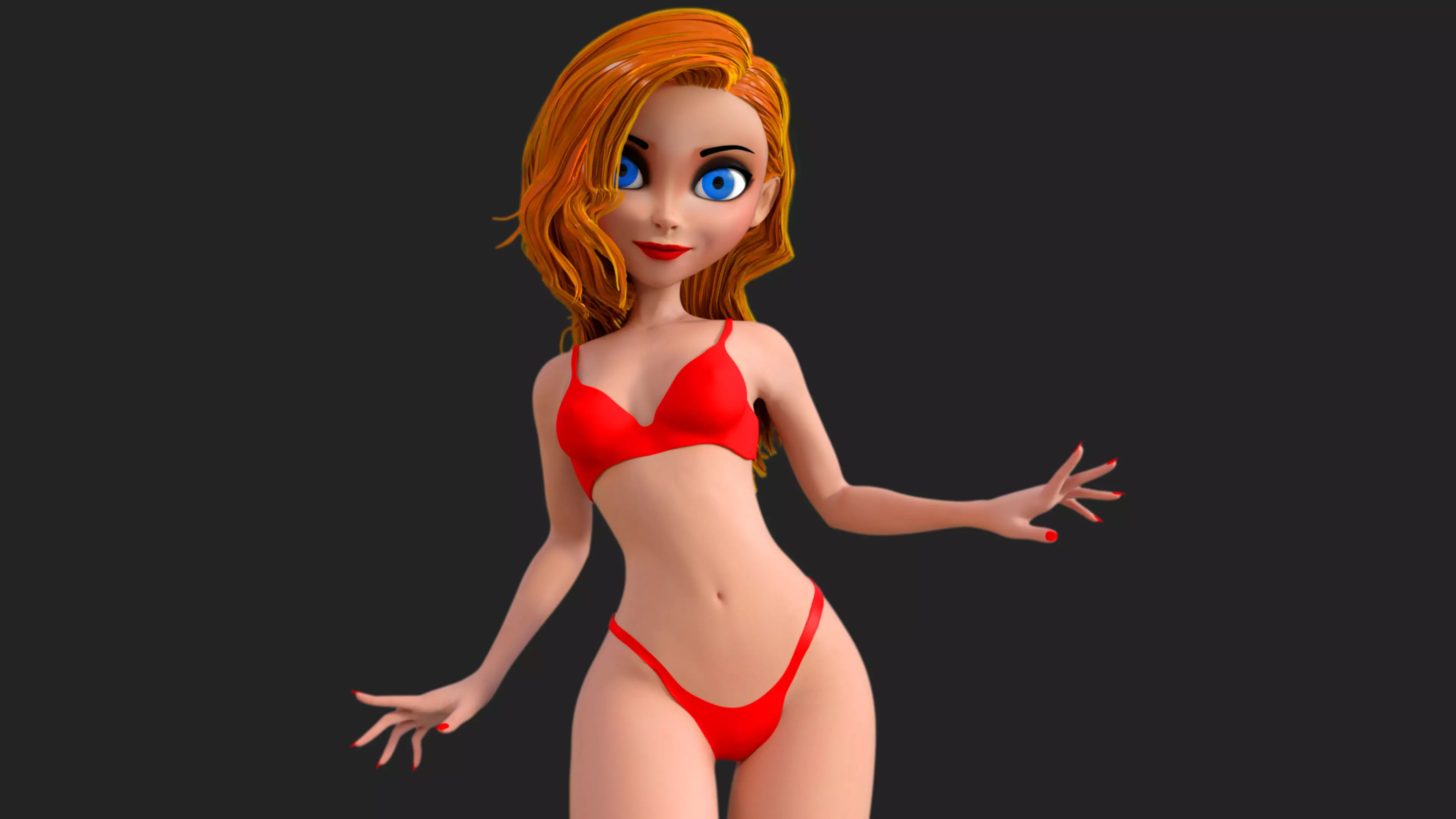Cartoon Girl Low-poly 3D model_0