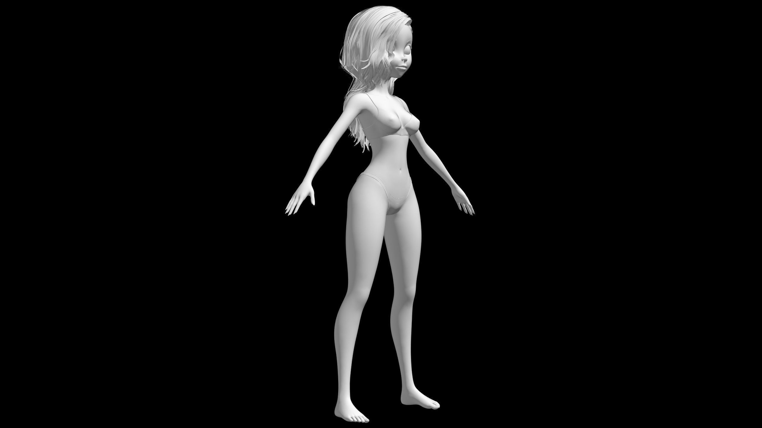 Cartoon Girl Low-poly 3D model_2