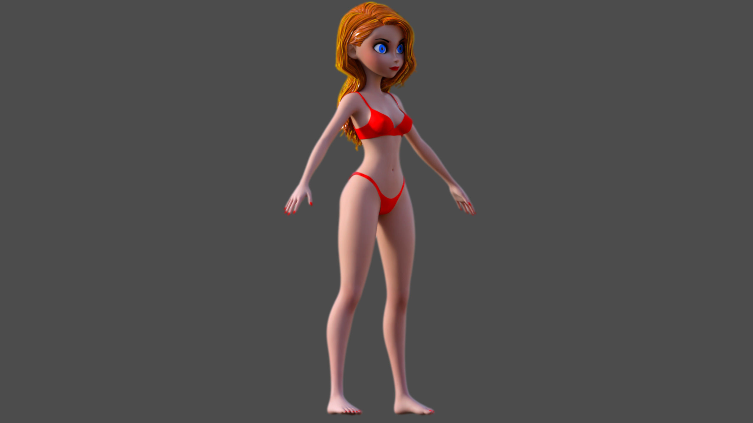 Cartoon Girl Low-poly 3D model_3