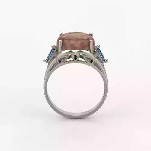Women ring with cabochon and gems 3dm stl vintage