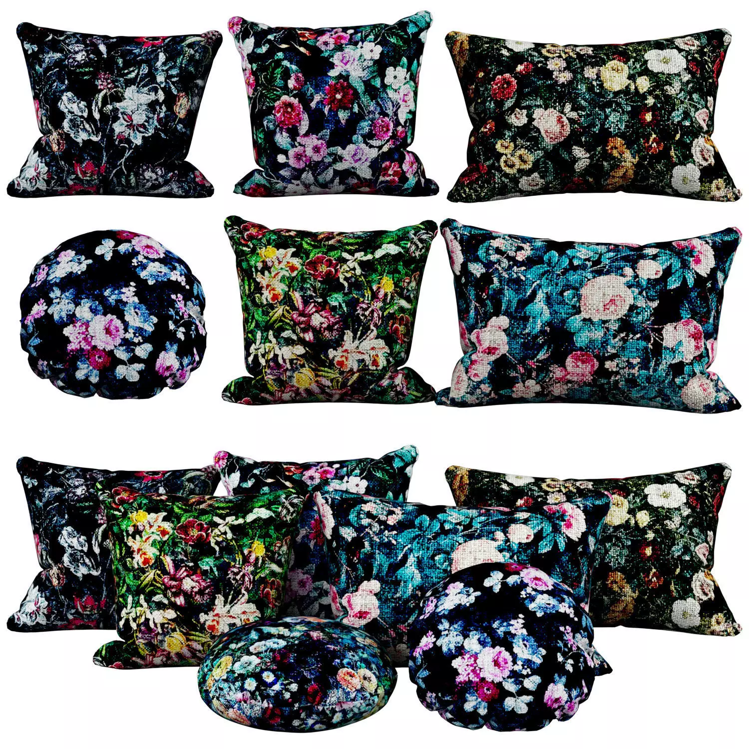 Pillow set 04 Botanic Floral Free 3D model