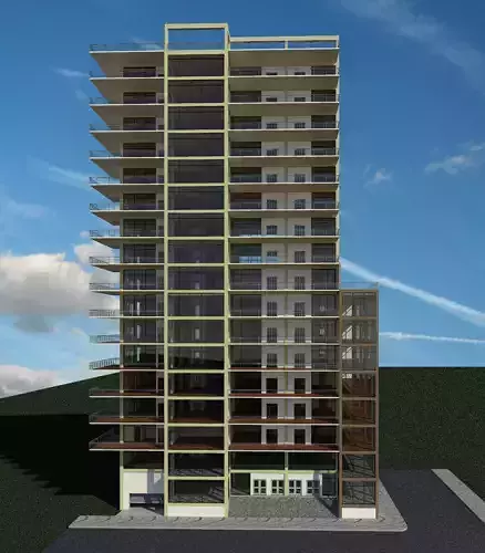 Hotel with 18 floors  3D model