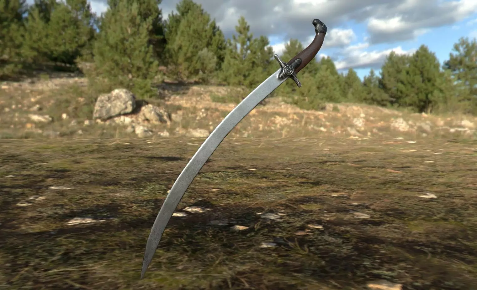 Old saber Low-poly 3D model_0