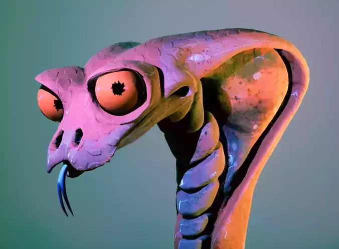 Cartoonish Cobra Rigged and Animated Low-poly 3D model