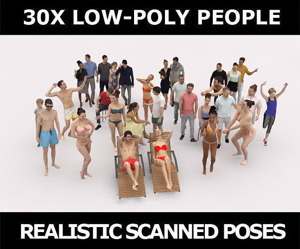 30x PEOPLE  SPORT BEACH SUMMER CASUAL PEOPLE CROWDS Low-poly 3D model