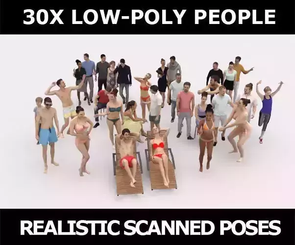 30x PEOPLE  SPORT BEACH SUMMER CASUAL PEOPLE CROWDS Low-poly 3D model