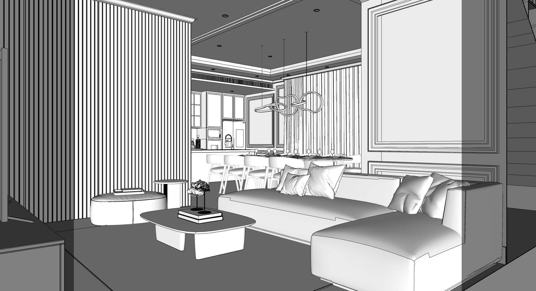 Interior Scene - Living Dining Kitchen 3D model_6