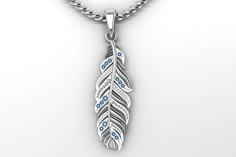 pendant feather with stones 3D print model_1