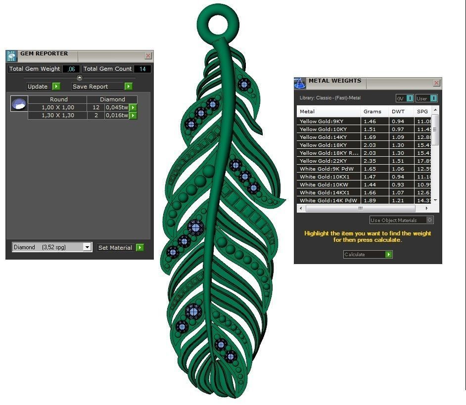 pendant feather with stones 3D print model_7