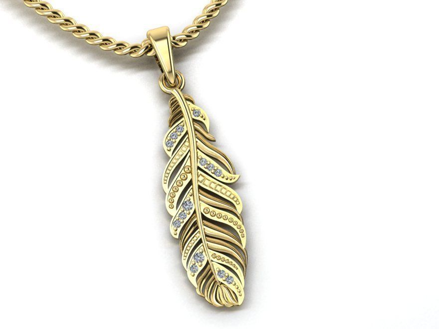 pendant feather with stones 3D print model_2