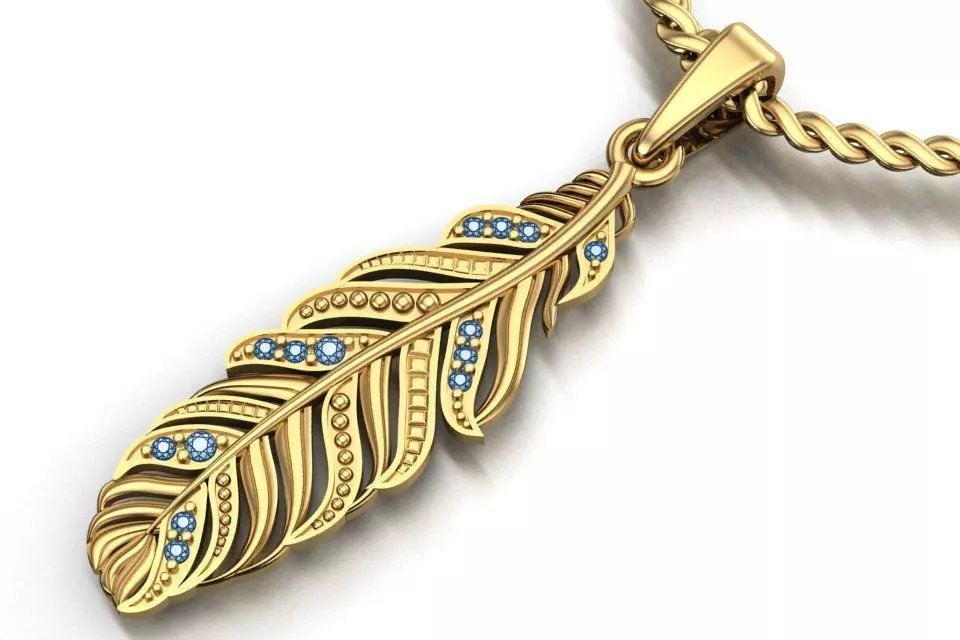 pendant feather with stones 3D print model_0