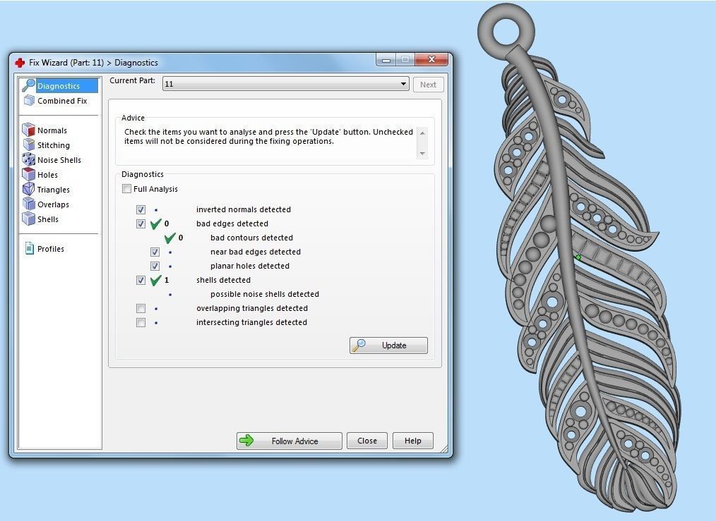 pendant feather with stones 3D print model_5