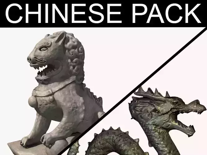 Chinese statues pack Low-poly 3D model