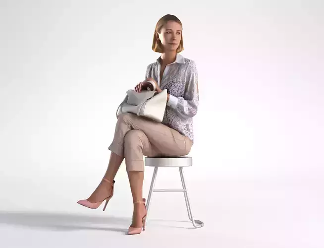 Woman Business Outfit Sitting Low poly Natalia 1026