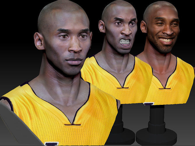 Kobe Bryant 3D Bust 3 Versions Textured 3D print model