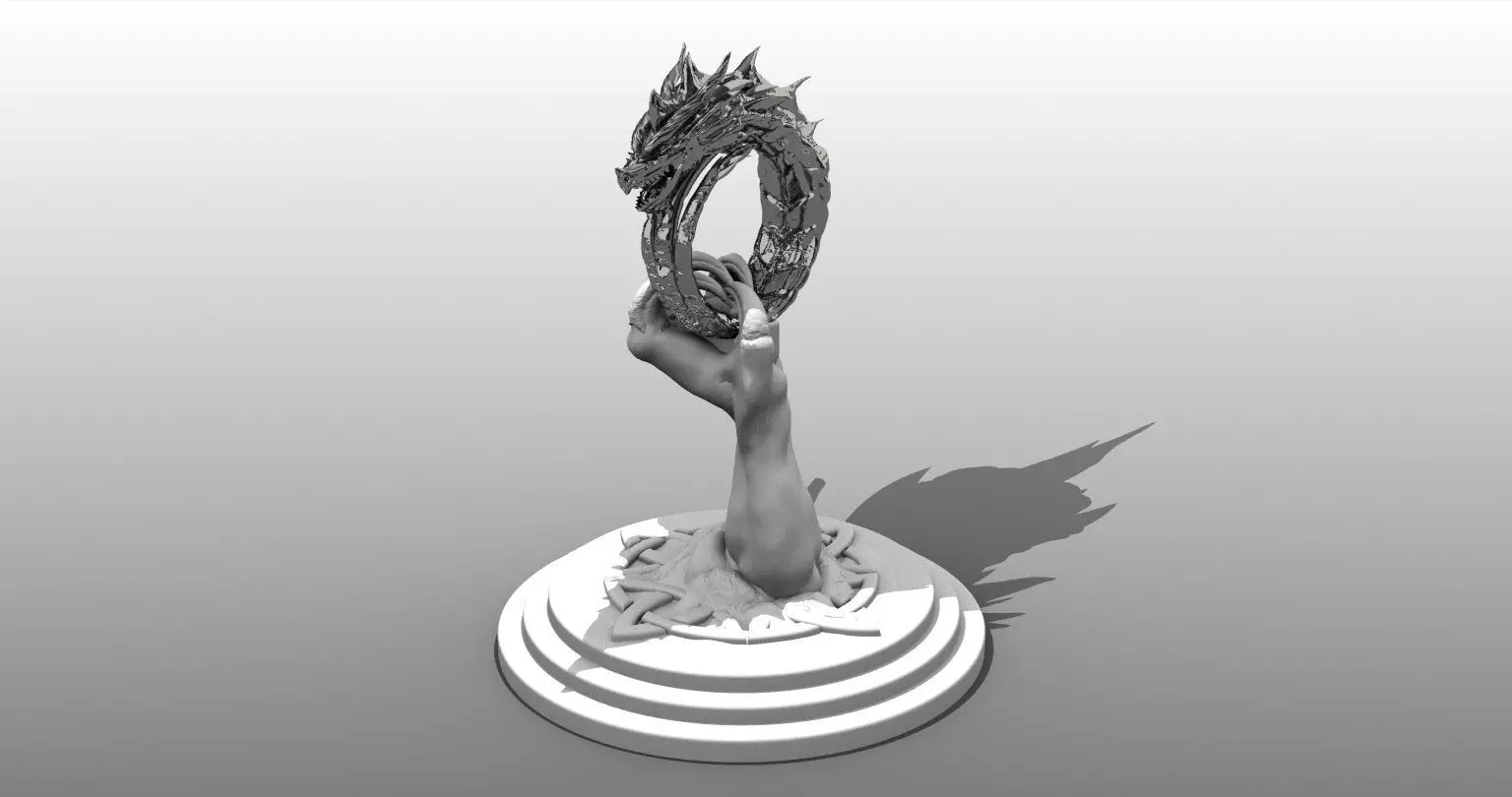 Horned Dragon Ring W Armature 3D print model
