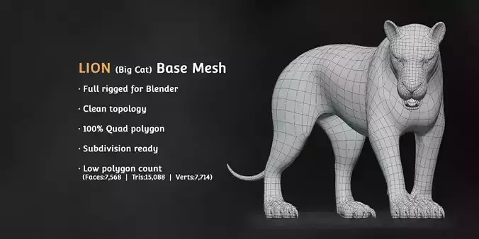 Lion Big Cat Base Mesh Low-poly 3D model Lion Big Cat Base Mesh Low-poly 3D model