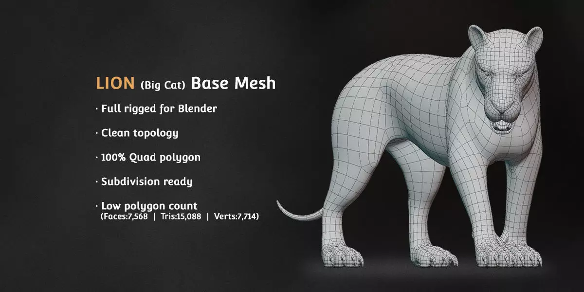 Lion Big Cat Base Mesh Low-poly 3D model_0
