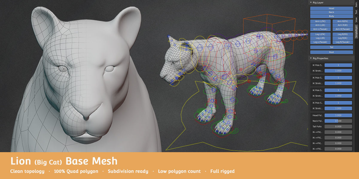Lion Big Cat Base Mesh Low-poly 3D model_1