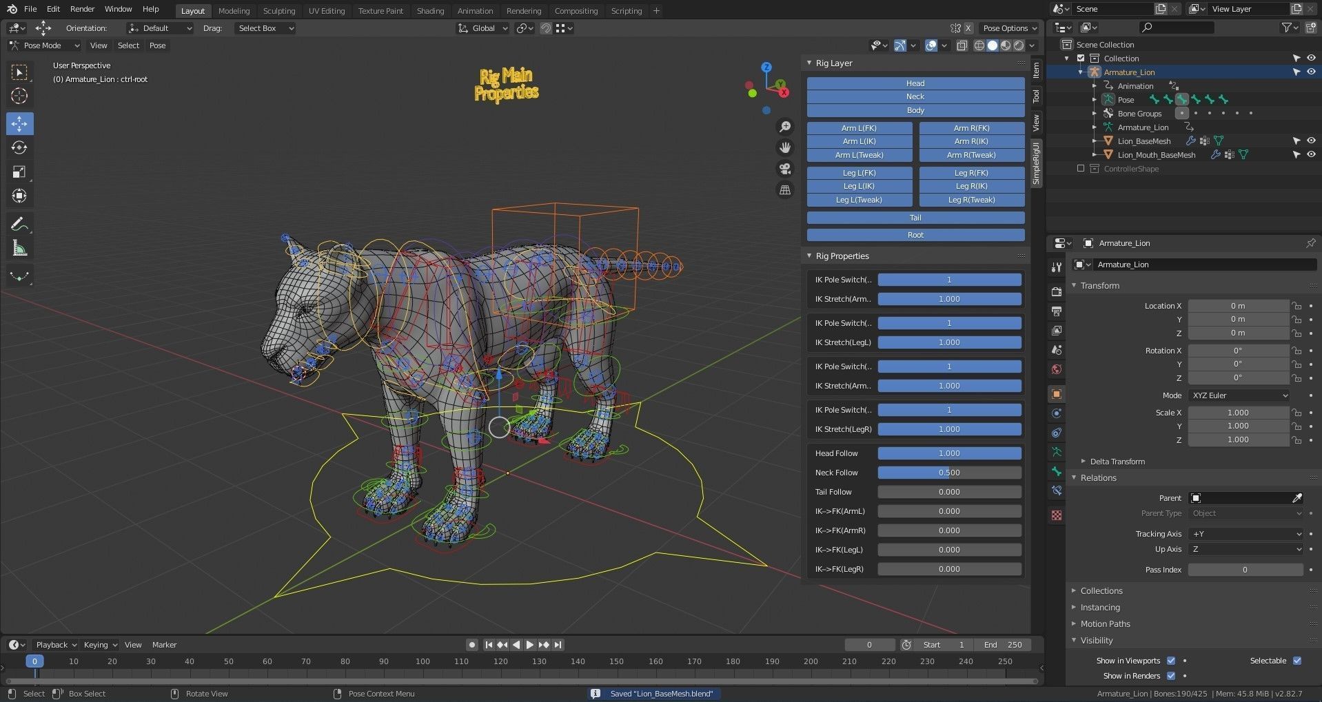 Lion Big Cat Base Mesh Low-poly 3D model_6