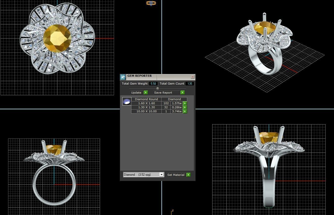 Ring woman The Rose Ring - Gold Diamond Parrot 3D print model 3D print model_3