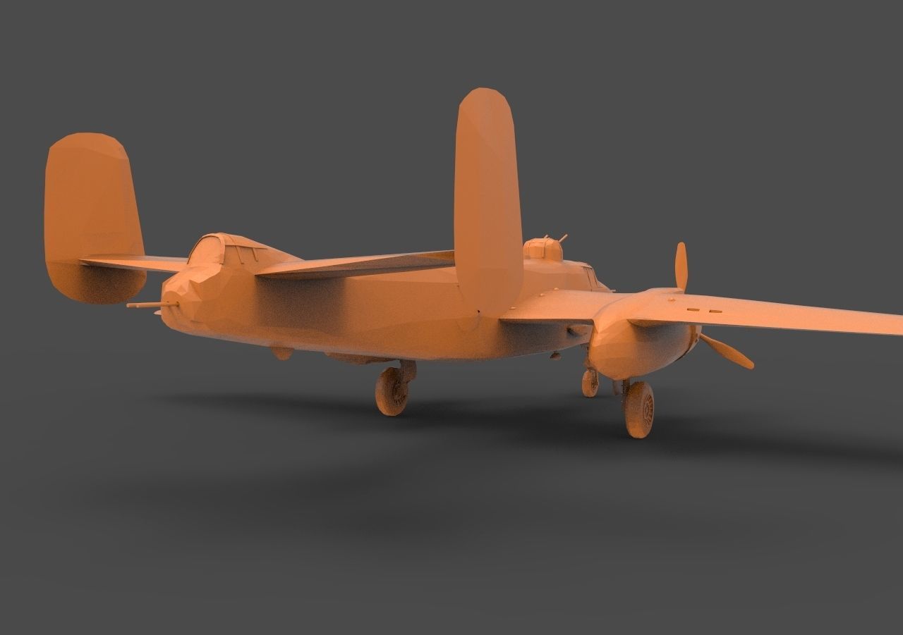 B-25J orange airplane 3D print model_4