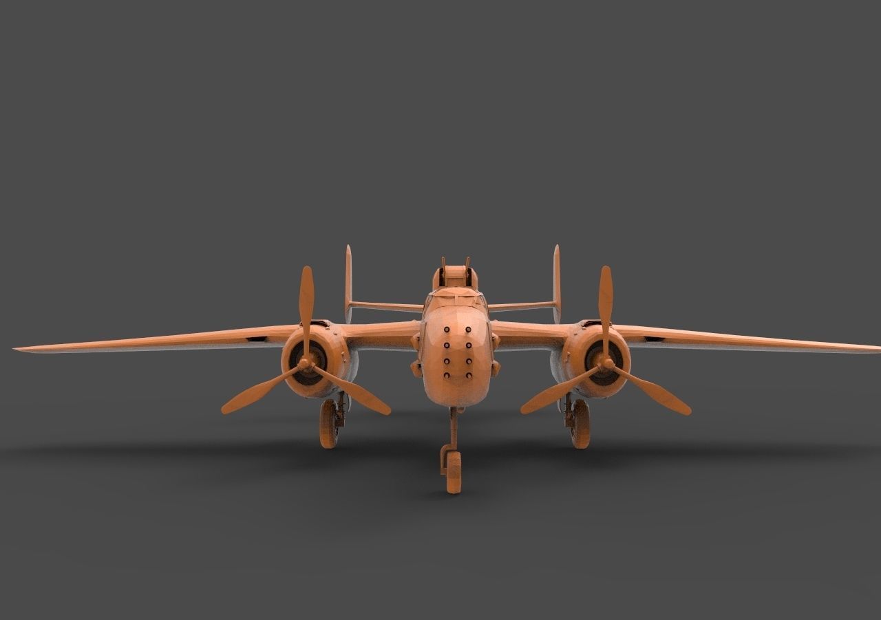 B-25J orange airplane 3D print model_1