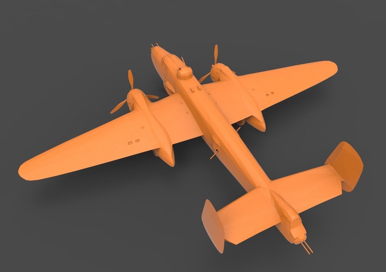 B-25J orange airplane 3D print model_6