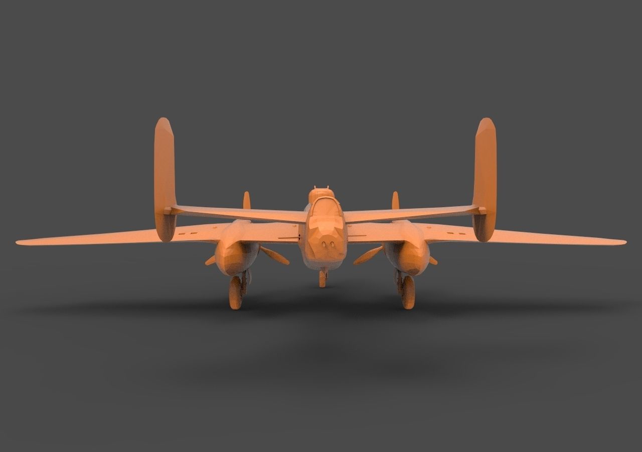B-25J orange airplane 3D print model_5