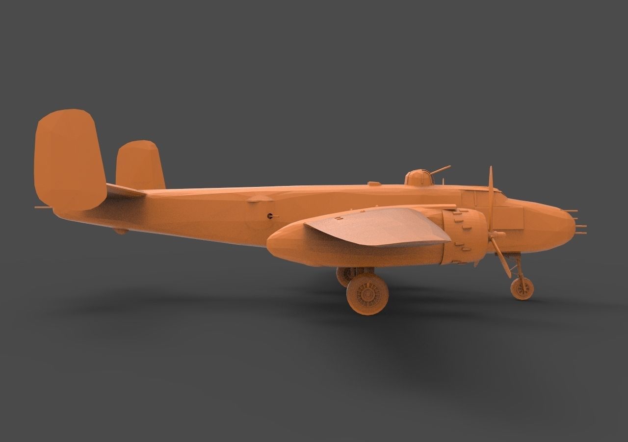 B-25J orange airplane 3D print model_3
